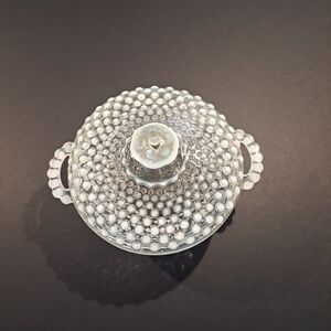 Vtg Fenton Moonstone Opalescent Hobnail Candy/Nut Bowl Handles With Lid